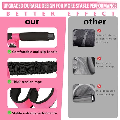 Pedal Resistance Band with Handle, Thickened Latex Tubes & Soft Foot Pedal, Full Body Workout Equipment for Glutes Legs Arms Waist, Pilates Physical Therapy Sit Up Gear for Home Gym - color: pink