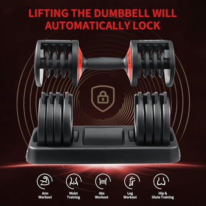 AOTOB Adjustable Dumbbell Set 25/55 Lbs (Pair) Set of 2 - color: 55lbs Black-Single
