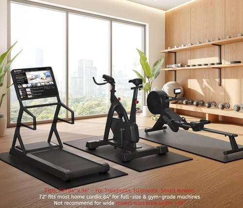 Treadmill Mat, 7'x3'/6'x3'/6'x2.5'/5.6'x2'/4'x2', 6mm Thick Exercise Equipment Gym Mat for Hardwood FloorCarpet, Compatible with Peloton Bike, Indoor Spin Bike, Elliptical - color: 72"x36"x6mm-black
