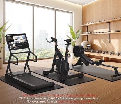 Treadmill Mat, 7'x3'/6'x3'/6'x2.5'/5.6'x2'/4'x2', 6mm Thick Exercise Equipment Gym Mat for Hardwood FloorCarpet, Compatible with Peloton Bike, Indoor Spin Bike, Elliptical - color: 72"x36"x6mm High-density-black