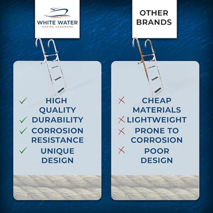 B00365-4 Step Gunwale-Mounted Removable Ladder | Marine 304 Stainless Steel Heavy-Duty Boarding Ladder | Corrosion-Resistant w/Deck Mount Brackets | Non-Slip Steps for Boats & Yachts