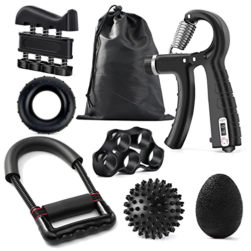 Hand Grip Strengthener Kit (7 Pack), Adjustable Grip Strength Trainer, Forearm Workout Trainer, Finger & Hand Strength Exerciser for Muscle Building & Grip Strength Recovery