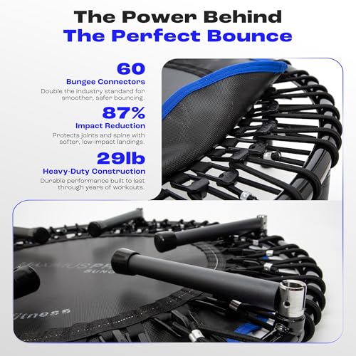MXL Maximus PRO Bungee Rebounder - Premium 40" Indoor Mini Trampoline for Adults, Quiet Soft Bounce with 60 Connectors, Foldable Legs, DVD & Online Workouts, 400lb - style: With T Bar