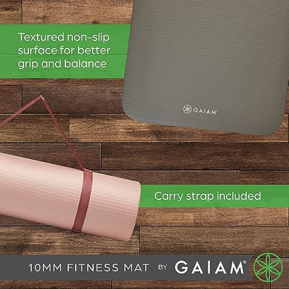 Gaiam Extra-Thick Yoga Fitness Mat and Exercise Mat with Non-Slip Texture and Easy Carry Strap