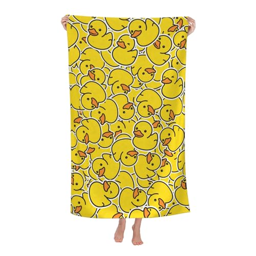 WIBUE Yellow Rubber Duck Microfiber Oversized Beach Towel, Lightweight Quick Dry Sandproof Towels 60”x30” for Swim Pool Yoga Gym Camping Beach Essentials Accessories Vacation Gift - color: Yellow Duck