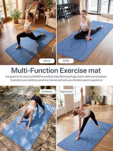 EaseUp Large yoga mat,73’x35.5’x0.4’,extra thick and wide,10mm pilates mat,non-slip exercise mat,workout mats for home gym - color: Blue/sky blue