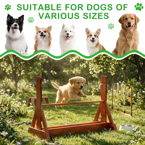 Leinuosen Wooden Dog Agility Jump for Professional Training, Stable Indoor & Backyard Obedience Training Jump with Adjustable Height, Solid Pine Dog Agility Equipment for Puppies and Adult Dogs