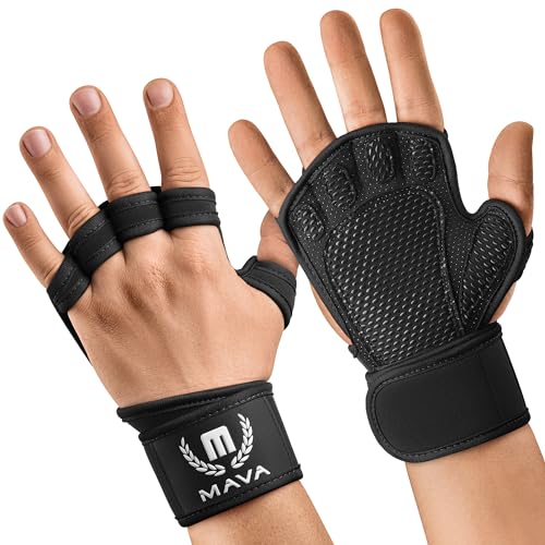 Mava Sports Open Gym Gloves with Integrated Wrist Support – Padded Weight Lifting Gloves for Men & Women – Silicone Grip Fingerless Workout Gloves for Cross Training & Fitness – 1 Pair - color: Black, size: X-Large