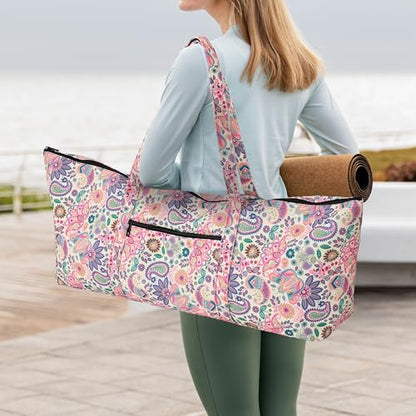 | Yoga Mat Bag | Large Yoga Mat Carrier with Wet Pocket | Yoga Gifts | Gym Tote Bag for Women - color: Tote-Pink