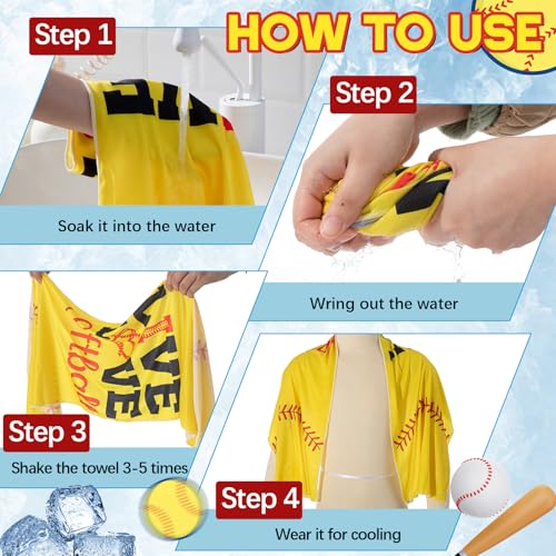 10 Pack Softball Cooling Towel with Buckle for Neck and Face 40" x 12" Summer Quick Dry Soft Breathable Chilly Ice Towel for Yoga, Sport, Workout, Gym, Camping, Softball Gifts Player Team Gift