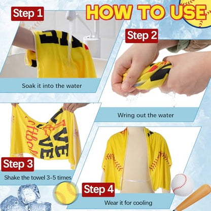 10 Pack Softball Cooling Towel with Buckle for Neck and Face 40" x 12" Summer Quick Dry Soft Breathable Chilly Ice Towel for Yoga, Sport, Workout, Gym, Camping, Softball Gifts Player Team Gift