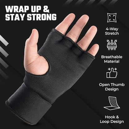 Boxing Hand Wraps Gel Inner Gloves | Gel Padded Hand Wraps for for Men & Women, Boxing, MMA, Muay Thai, & Martial Arts | with Long Wrist Wrap