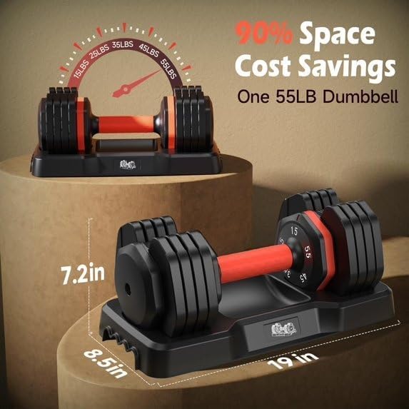 FEIERDUN Adjustable Dumbbell Set, Weight Set for Home Gym, 5/10-in-1 Free Weight Adjustable Dumbbells, Single Hand Twist Adjust with Non-Slip Handles, 90% Space Saving Strength Training for both Men&Women - color: 5 Weight Settings - 55 LB/Pair (110 LB To