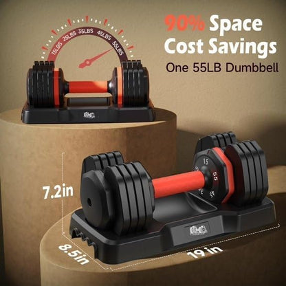 FEIERDUN Adjustable Dumbbell Set, Weight Set for Home Gym, 5/10-in-1 Free Weight Adjustable Dumbbells, Single Hand Twist Adjust with Non-Slip Handles, 90% Space Saving Strength Training for both Men&Women - color: 5 Weight Settings - 55 LB/Pair (110 LB To