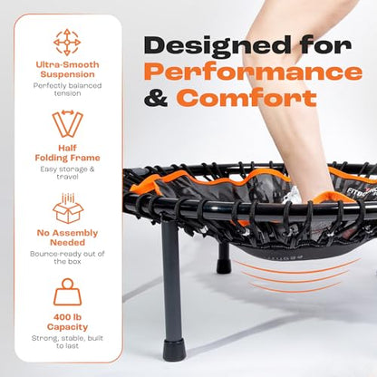 MXL FIT Bounce PRO Bungee Rebounder - Premium Indoor Mini Trampoline for Adults, Silent Low-Impact Bounce, Half-Folding with Foldable Steel Legs & Carry Bag - 40 in, 400lb