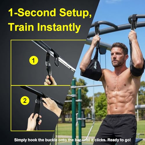 Heavy-Duty Hanging Ab Straps for Pull-Up Bar, Support for Tall Athletes, Thick Padded Arm Cradle for Core Strength & Ab Training,Compatible with Pull-Up Bars & Cable Machines