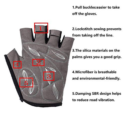 Cycling Gloves for Men & Women - 5MM Anti-Slip Shock-Absorbing Gel Pad, Lightweight & Breathable Half Finger Design for Mountain Cycling, Gym, Motorcycle, Outdoor Sports