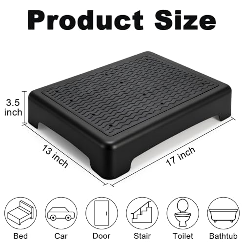 Lawei Mobility One Step Stool for Elderly/Adult, 3.5 Inch Plastic Platform Step Stool with Non-Slip Ribbed, Portable Wide Half Step Stools for Car, Bed, Stairs, Bathroom, Indoor Outdoor, Holds 400Lbs