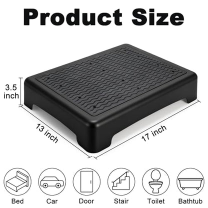 Lawei Mobility One Step Stool for Elderly/Adult, 3.5 Inch Plastic Platform Step Stool with Non-Slip Ribbed, Portable Wide Half Step Stools for Car, Bed, Stairs, Bathroom, Indoor Outdoor, Holds 400Lbs