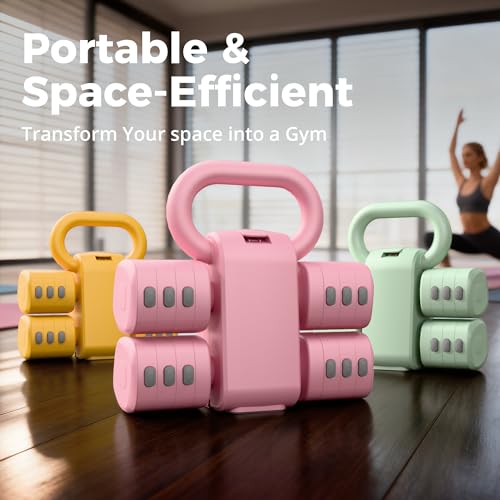 2-in-1 Adjustable Dumbbell Set for Women - 4 Levels (2.2lbs to 12.1lbs) - Home Gym Weights for Women at Home - Fitness Dumbbells