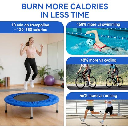 Fitvids 40" Trampoline – Fitness Rebounder with Adjustable Foam Handle - color: Blue