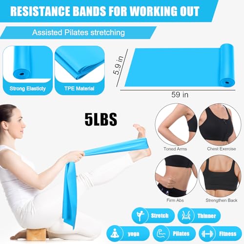 10 Pcs Pilates Ring Blocks Set for Women Home Yoga Equipment Accessories Pilates Ring Circle and Ball Workouts Gift Include Ball Yoga Circle Resistance Bands Block Straps Gym Bag - color: Blue