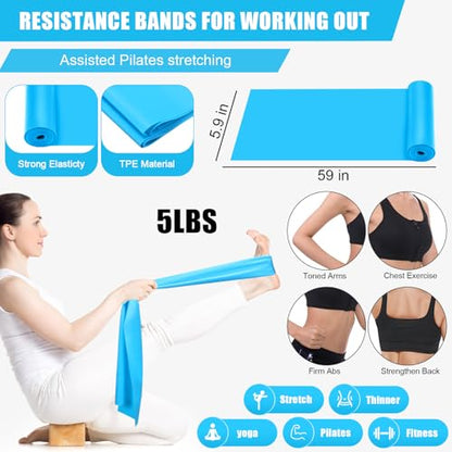 10 Pcs Pilates Ring Blocks Set for Women Home Yoga Equipment Accessories Pilates Ring Circle and Ball Workouts Gift Include Ball Yoga Circle Resistance Bands Block Straps Gym Bag - color: Blue