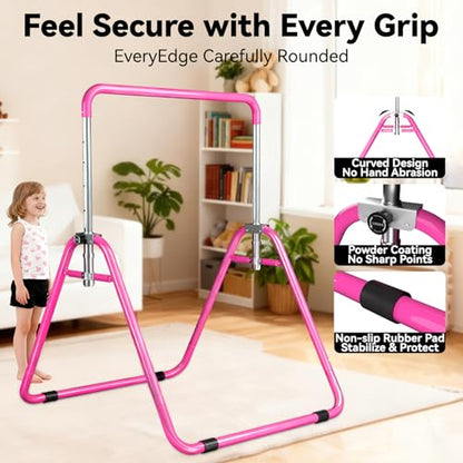 Kids Gymnastics Bar Gymnastic Equipment for Home Adjustable Height Gymnastic Training Bar Gymnastic Stuff for 3-7 Years Old Girls - color: Basic- Pink