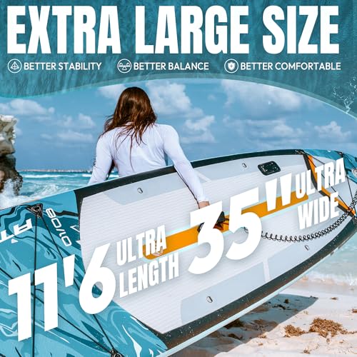 11'6"x35" Inflatable Paddle Board, 450lbs Extra Wide Stand Up Paddleboard for Adults with Premium SUP Accessories Kit & Backpack, Blow Up Kayak Non-Slip Stable Deck Boat for Yoga Fishing Surf - style: blue/ kayak seat