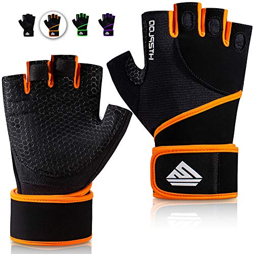 Workout Gloves Gym Gloves Weight Lifting Gloves for Men Women with Full Palm Pad,Strong Wrist Wraps Support,Enhanced Grip,for Fitness,Training,Weightlifting,Exercise - color: Black&Orange, size: Large