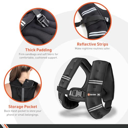 Body Sport Weighted Vest - 5lb/10lb/15lb/20lb/25lb/30lb - Fitness Vest with Refelctive Strips for Strength Training, Running, Walking, and Endurance Workouts - size: 15 lbs