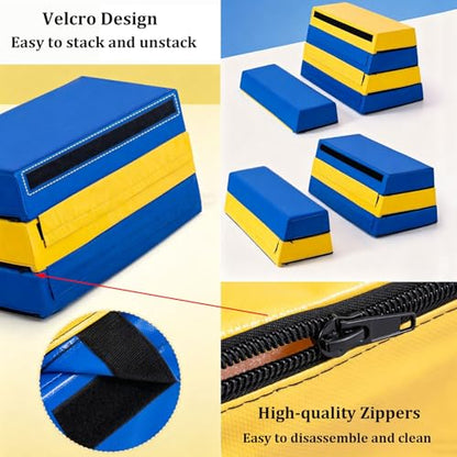 Kids Jumping Boxes for Training, 4 in 1 Foam Plyo Box for Home Gym, Stackable Plyometric Box for Kindergarten, School, Gymnastics Training, Blue and Yellow - size: 100x60x70cm