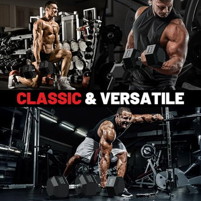 PAPABABE HEX Dumbbell Set 2.5-125lb, Rubber Encased Home Gym Dumbbells, Exercise & Fitness Weights Dumbbells for Women & Men, Hand Weight for Strength Training - size: 100 lb, Single, style: Chrome Handle
