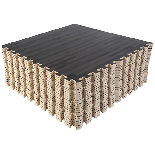 Stalwart Foam Floor Tiles - 96sqft Wood Grain Interlocking EVA Foam Tiles with Border - Foam Play Mat Playroom or Gym Flooring by Stalwart (Black Wood Grain) - color: Black Wood Grain, size: 24 Pack