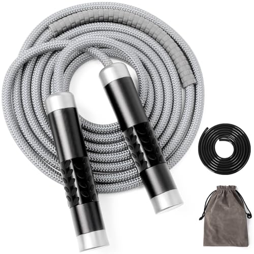 1LB Weighted Jump Ropes for fitness Women Men, Tangle-Free Ball Bearing Rapid Speed Skipping Jump Rope with Adjustable 9mm Cotton & PVC Cord, Aluminum Handles for MMA, Boxing, CrossFit, Weight-loss Workouts - color: Black
