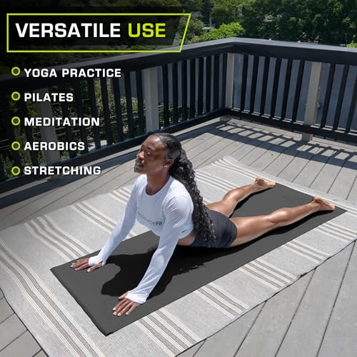 ProsourceFit Classic Yoga Mat 1/8” (3mm) Thick, Extra Long 72-Inch Lightweight Fitness Mat with Non-Slip Grip for Yoga, Pilates, Exercise - color: Black
