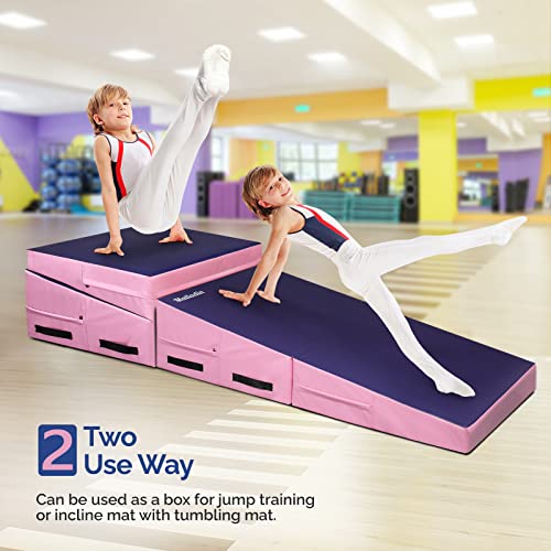 Folding Gymnastics Cheese Wedge Incline Mat, Gym Fitness Tumbling Skill Shape Mat for Kids Girls Home Training Exercise