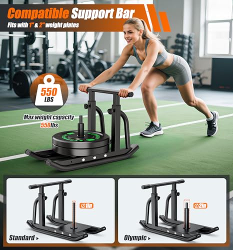 Weight Sled, Heavy-Duty Push Pull Sled, Adjustable Height Handle, Workout Fitness Sled for Training- Running Speed, Agility, Soccer, Football, Strength, Crossfit- Suitable for 1" & 2" Plates - color: Black