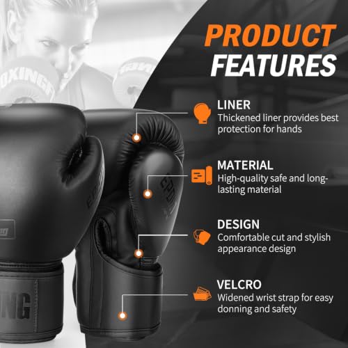 Boxing Gloves for Men Women Adults - color: Black, size: 16oz