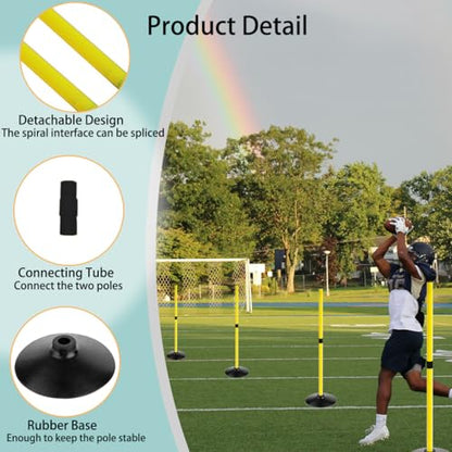 TNZMART 3.3FT Training Agility Poles Detachable Soccer Training Sticks Multi-Purpose Slalom Boundary Poles with Rubber Bases - color: Yellow