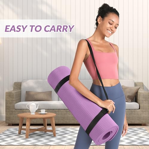 Quality Exercise Yoga Mat, 1/2-Inch Thick High-Density Foam for Full-body workout, Anti-Tear and non-slip Surface, Includes Carry Strap for Home & Studio Workouts,Multiple Options