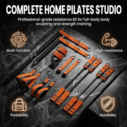 SakerPlus Pilates Bar Kit with Resistance Bands, Heavy Duty Pilates Equipment with Up to 270LBS Resistance, Portable Home Gym Workout Kit for Legs, Hips, Back, Arms, Abs, Chest & Shoulders