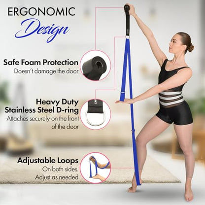 Stretching Strap With Door Anchor - Stretching Equipment to Improve Legs Flexibility - Splits Trainer For Home Ideal In Ballet, Dance, Cheerleading, Taekwondo, Yoga, Pole Dancing & Gymnastics - color: Dark Blue