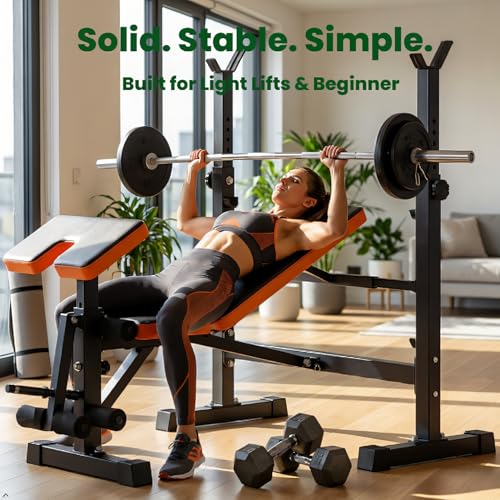 YOLEO 880-1980Lbs Standard/Olympic Weight Bench with Rack, Foldable Bench Press Set Home Gym Strength Series for Beginner/immediate/Advanced Fullbody Workout