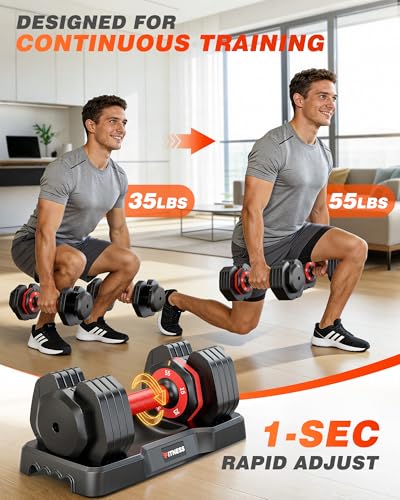 Rendpas Adjustable Dumbbells Set of 2, 5-in-1/10-in-1/16-in-1 Quick-Lock Hand Weights 25/55/80 lbs Pair, Anti-Slip Handle Free Weights Set for Home Gym Strength Training for Men Women - color: Classic Red-55LBS Pair-5 Weights