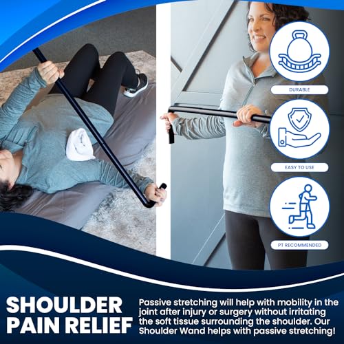 RangeMaster ShoulderWand Therapy Stretching Tool│Collapsible Stretching Bar│Physical Therapy Tool for Recovery and Increasing Motion (Black) - color: Black