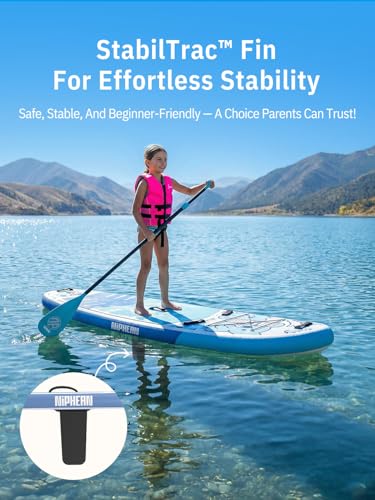 Niphean (Extra Large) Inflatable Paddle Board, SUP for 2+1 People/Family 500lbs Capacity Stand Up Paddle Board with SUP Accessories, StabilTrac Fin Non-Slip Paddleboard for Adults - color: Cyan Blue