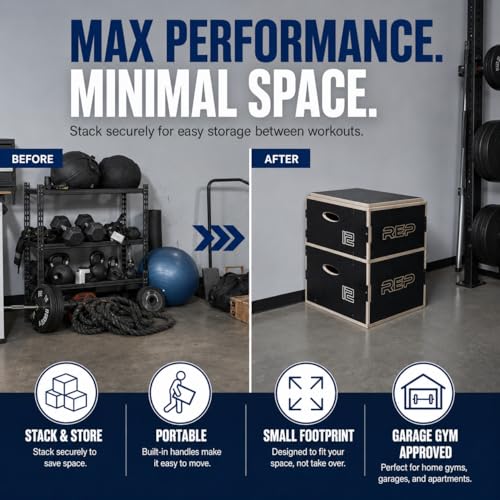 Rep Wooden Plyo Box | Stackable Jump Platforms for Home Gym Workouts | Multiple Height Options from 4, 6.8 and 12" Exercise Step Up Boxes for CrossFit & Plyometric Training | Durable Fitness Equipment