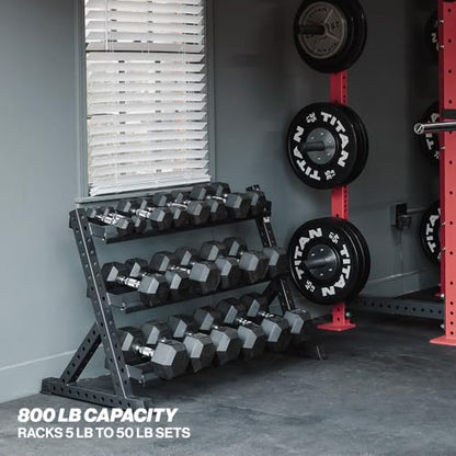 Titan Fitness 3 Tier Dumbbell Weight Rack Stand, Rated 800 LB, Organize Classic Dumbbells, Storage Fitness Rack