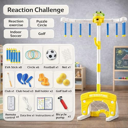 4 in 1 - Reflex Drop Sticks Reaction Challenge | Soccer, Golf & Stick Catching Game | Kids | Focus & Hand-Eye Coordination Training Toy | Family, Parties, Indoor & Outdoor World Cup